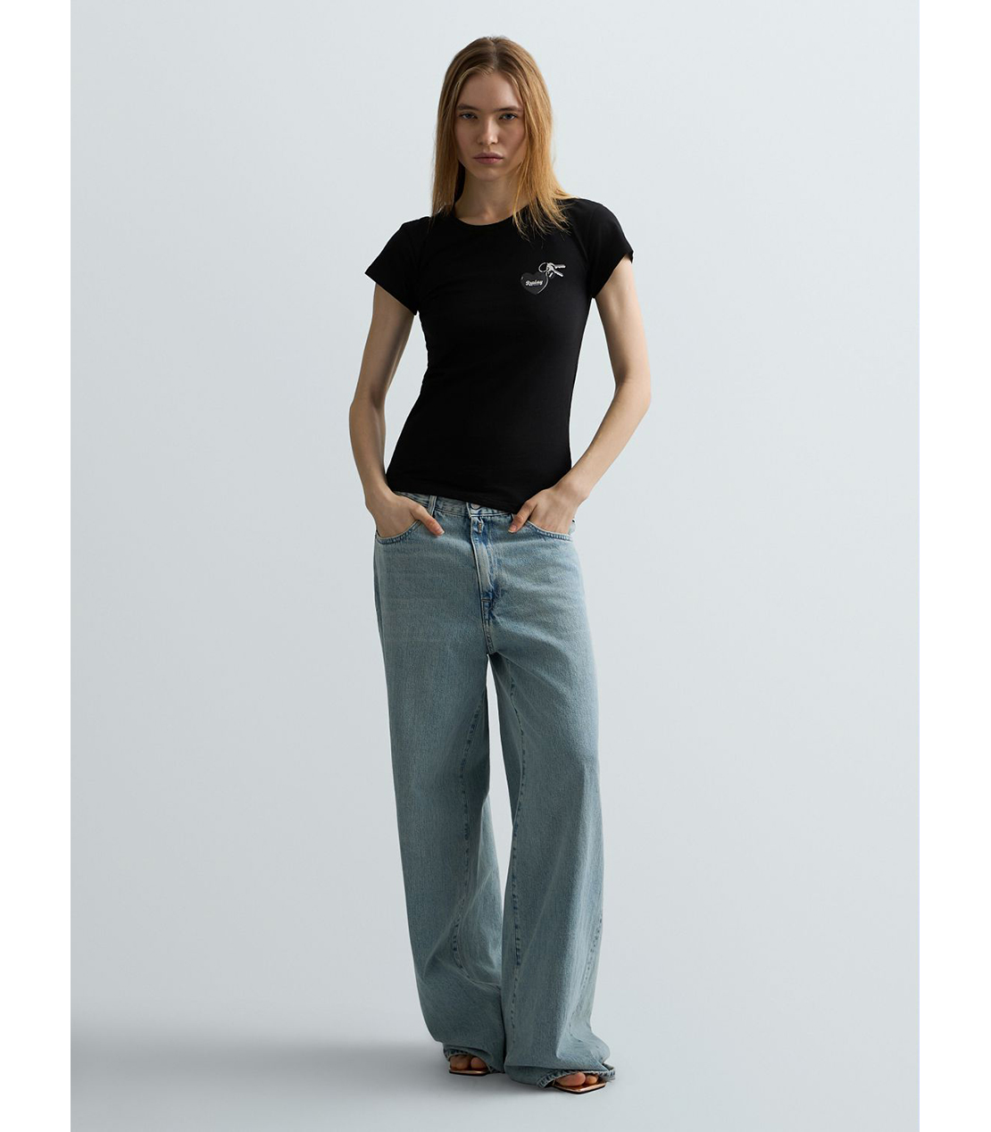 コットンジャージーハートプリントTシャツ 詳細画像 ブラック 2